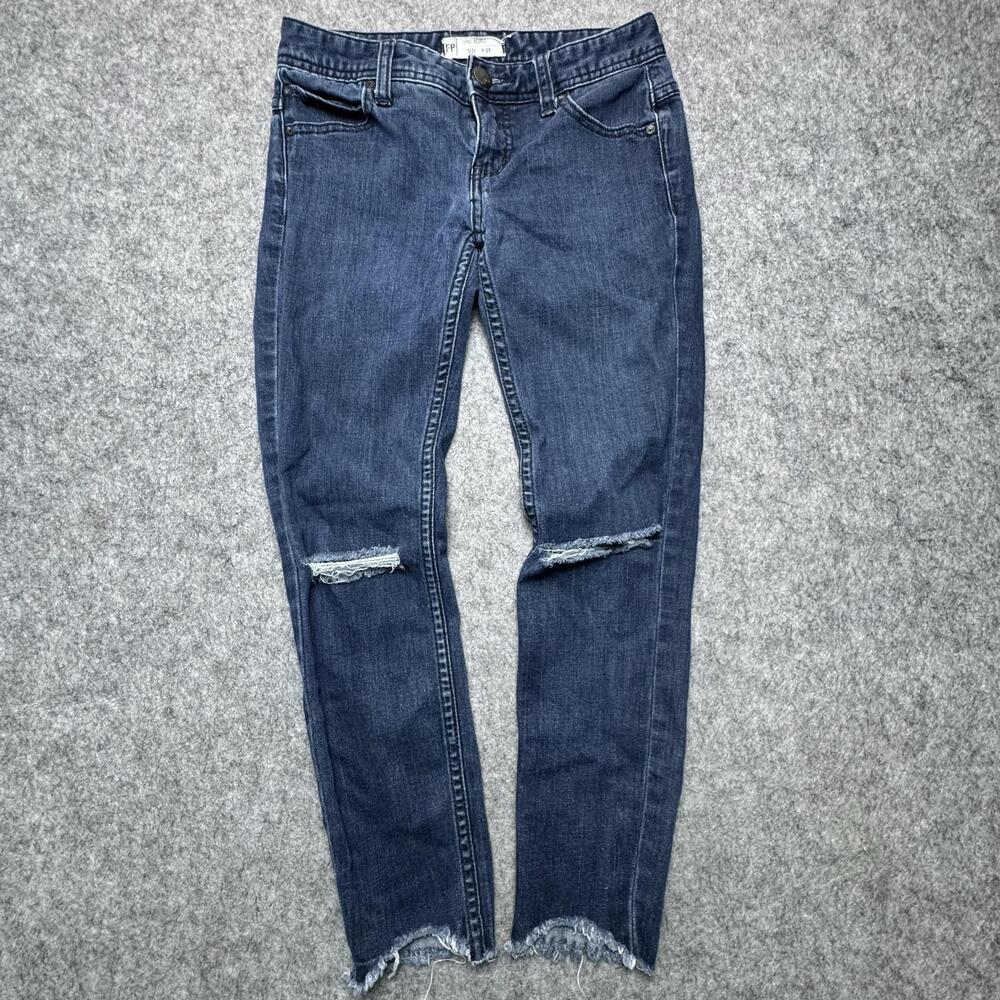 Free People Jeans Womens W 25 Blue Distressed Straight Raw We the Free